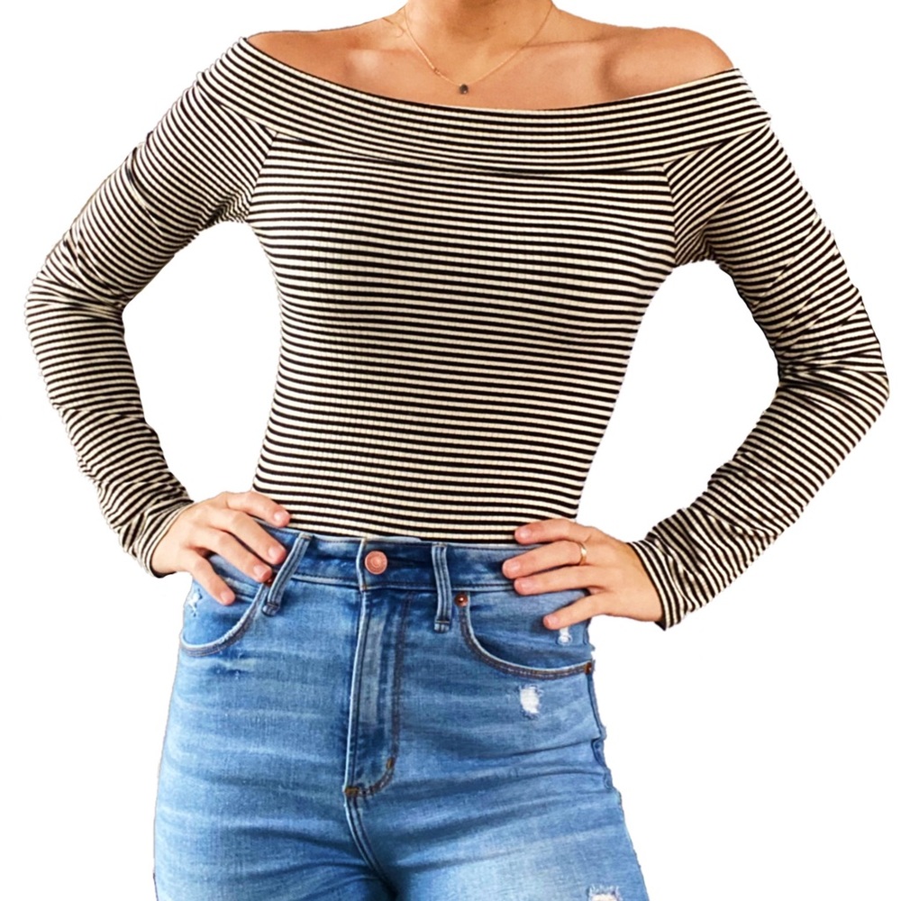 ribbed off the shoulder striped top